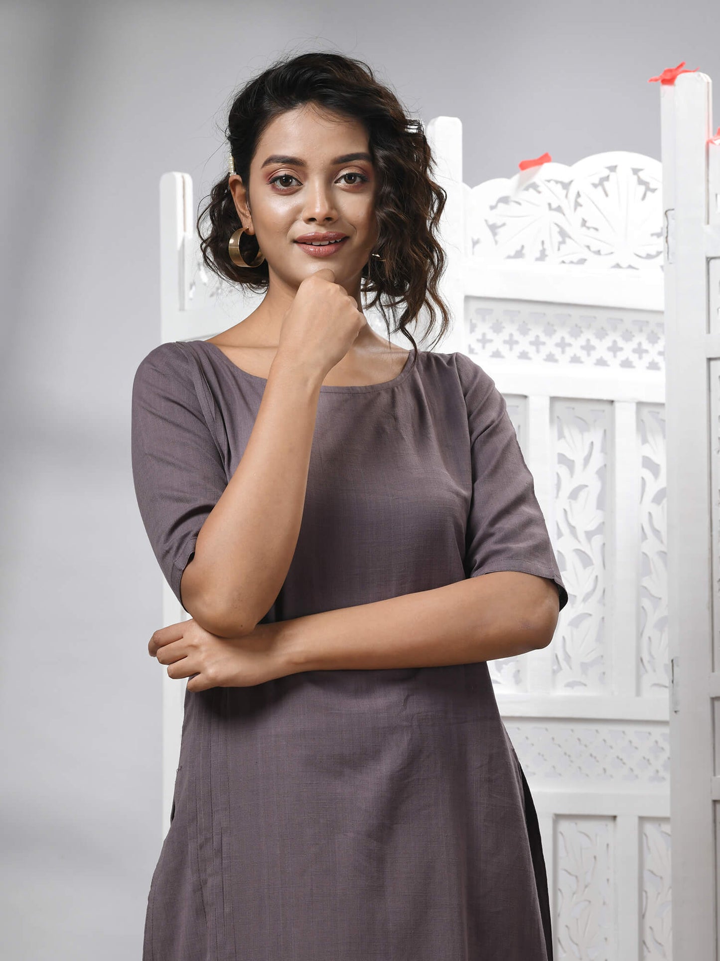 Mauve Cotton Bengal Handwoven Kurti