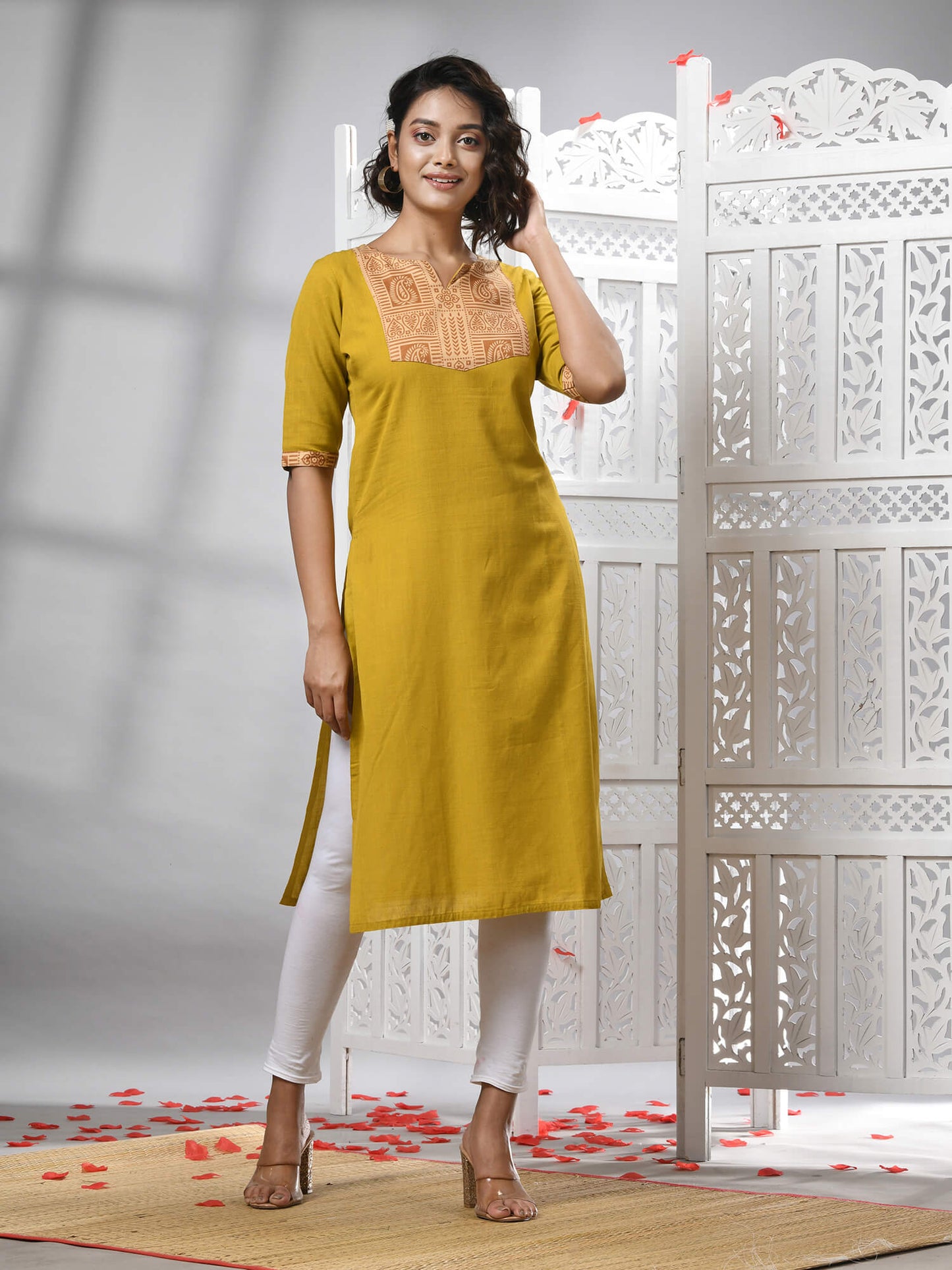 Mustard Cotton Bengal Handwoven Kurti