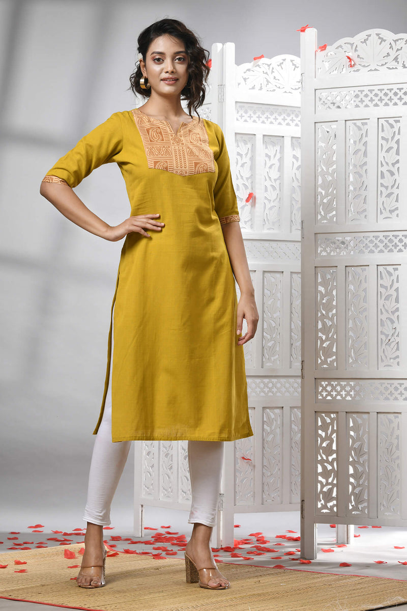 Mustard Cotton Bengal Handwoven Kurti