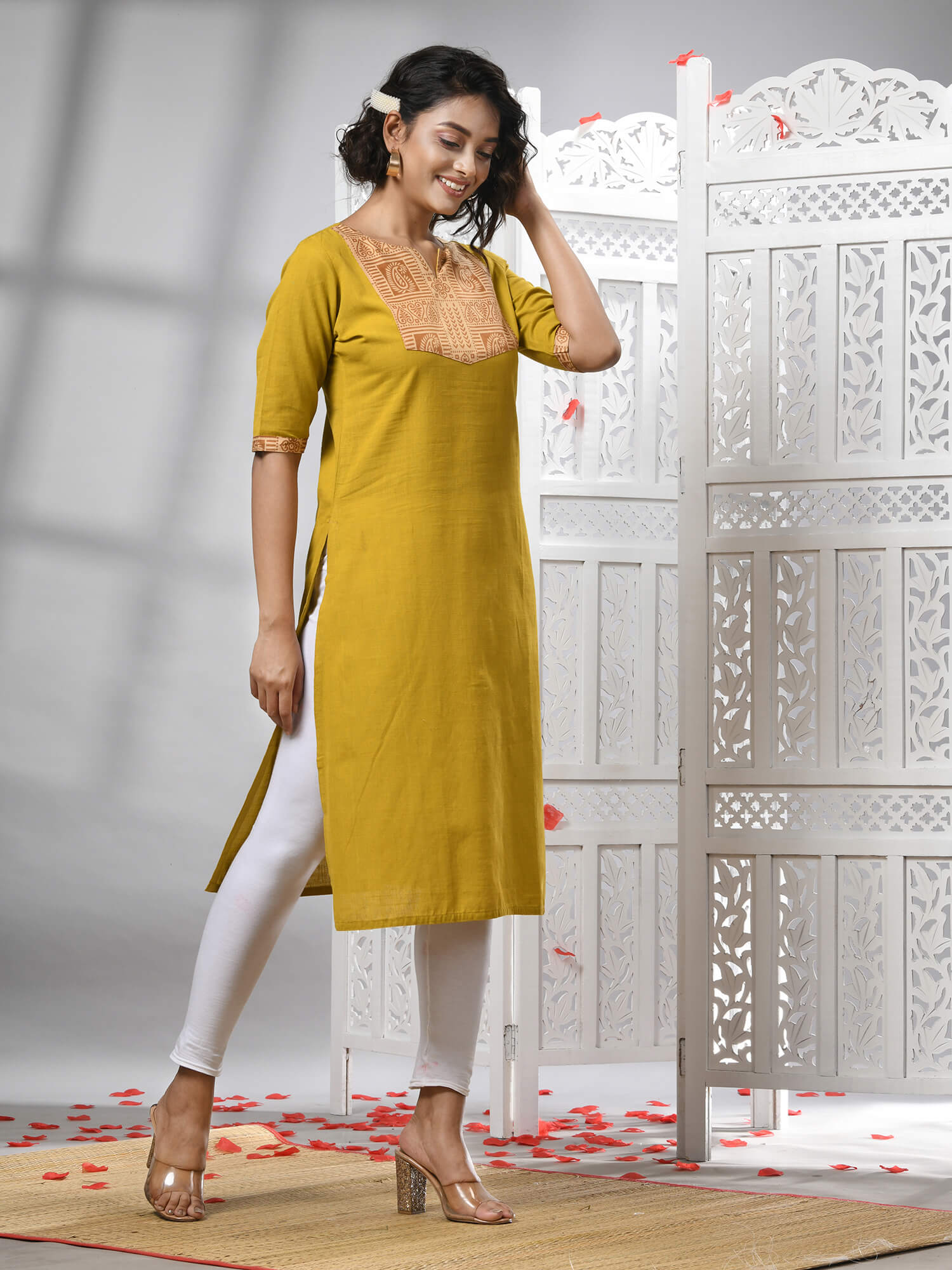 Mustard Cotton Bengal Handwoven Kurti