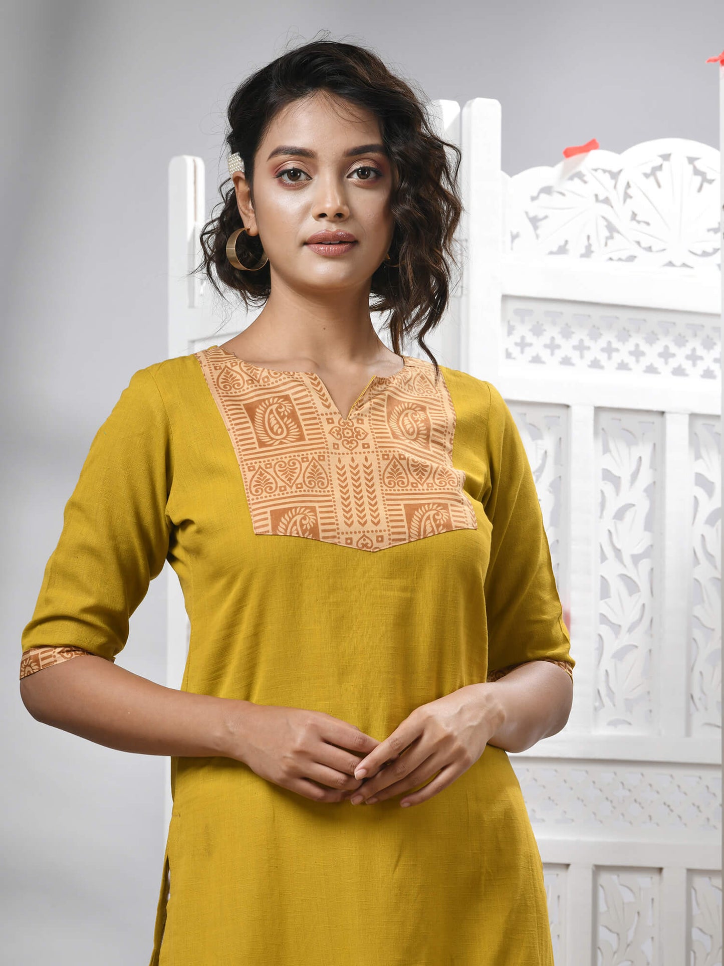 Mustard Cotton Bengal Handwoven Kurti