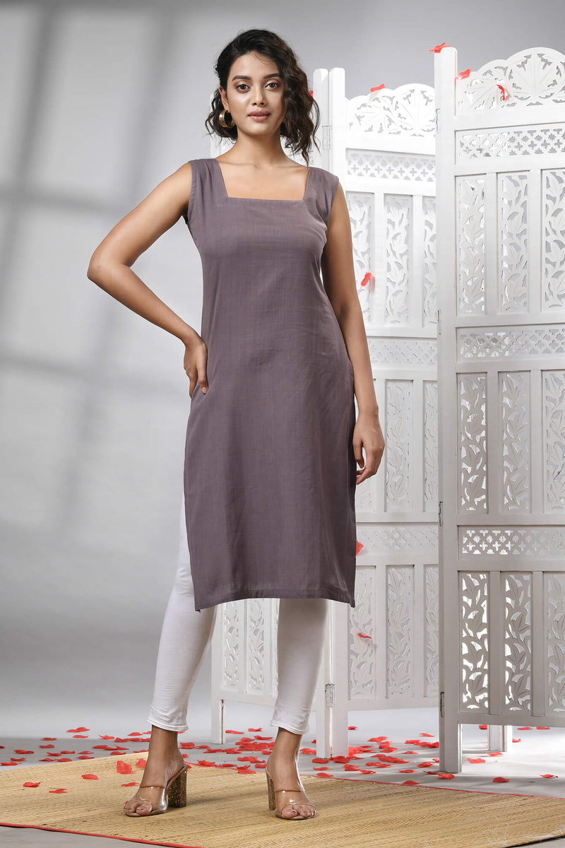 Mauve Cotton Bengal Handwoven Kurti