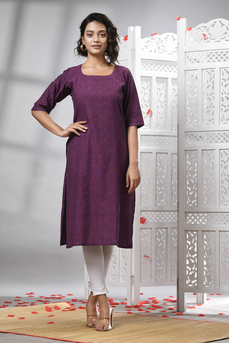 Purple Cotton Bengal Handwoven Kurti
