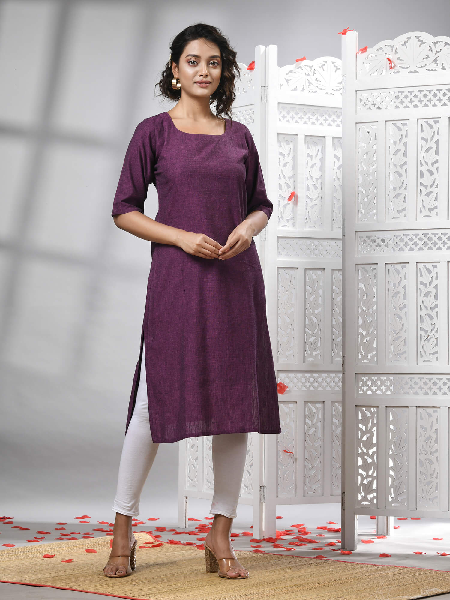 Purple Cotton Bengal Handwoven Kurti