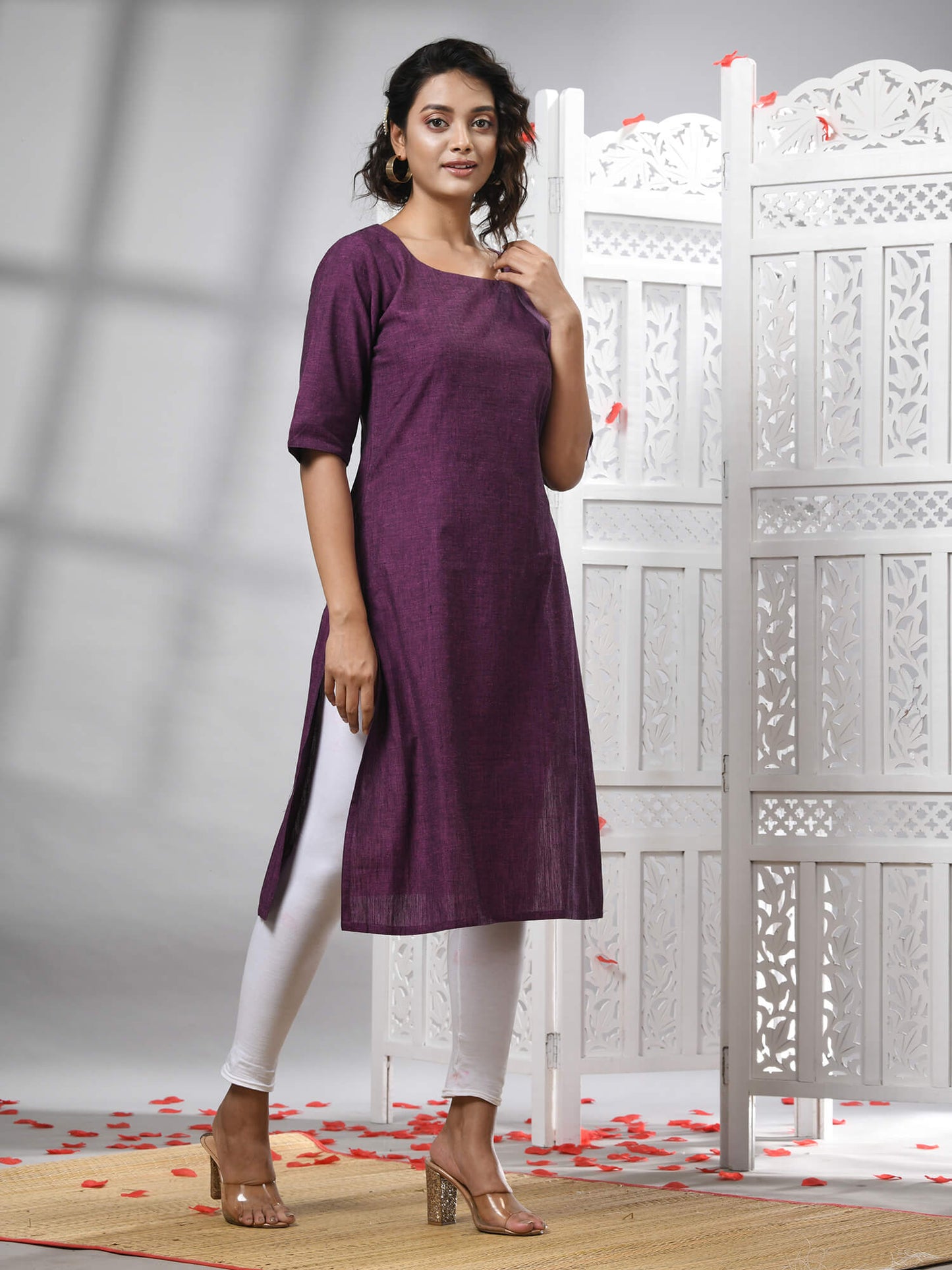 Purple Cotton Bengal Handwoven Kurti