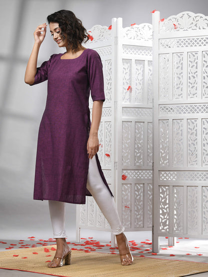 Purple Cotton Bengal Handwoven Kurti