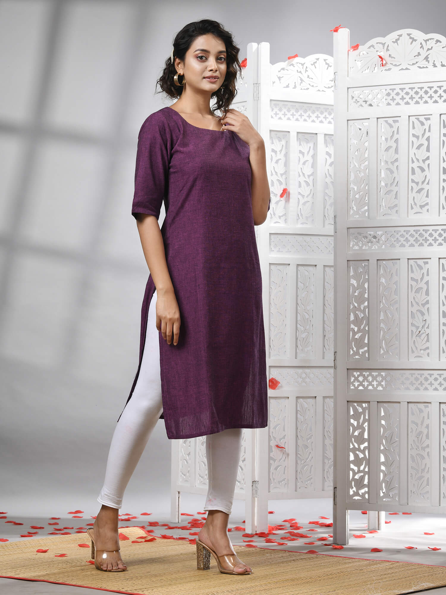 Purple Cotton Bengal Handwoven Kurti