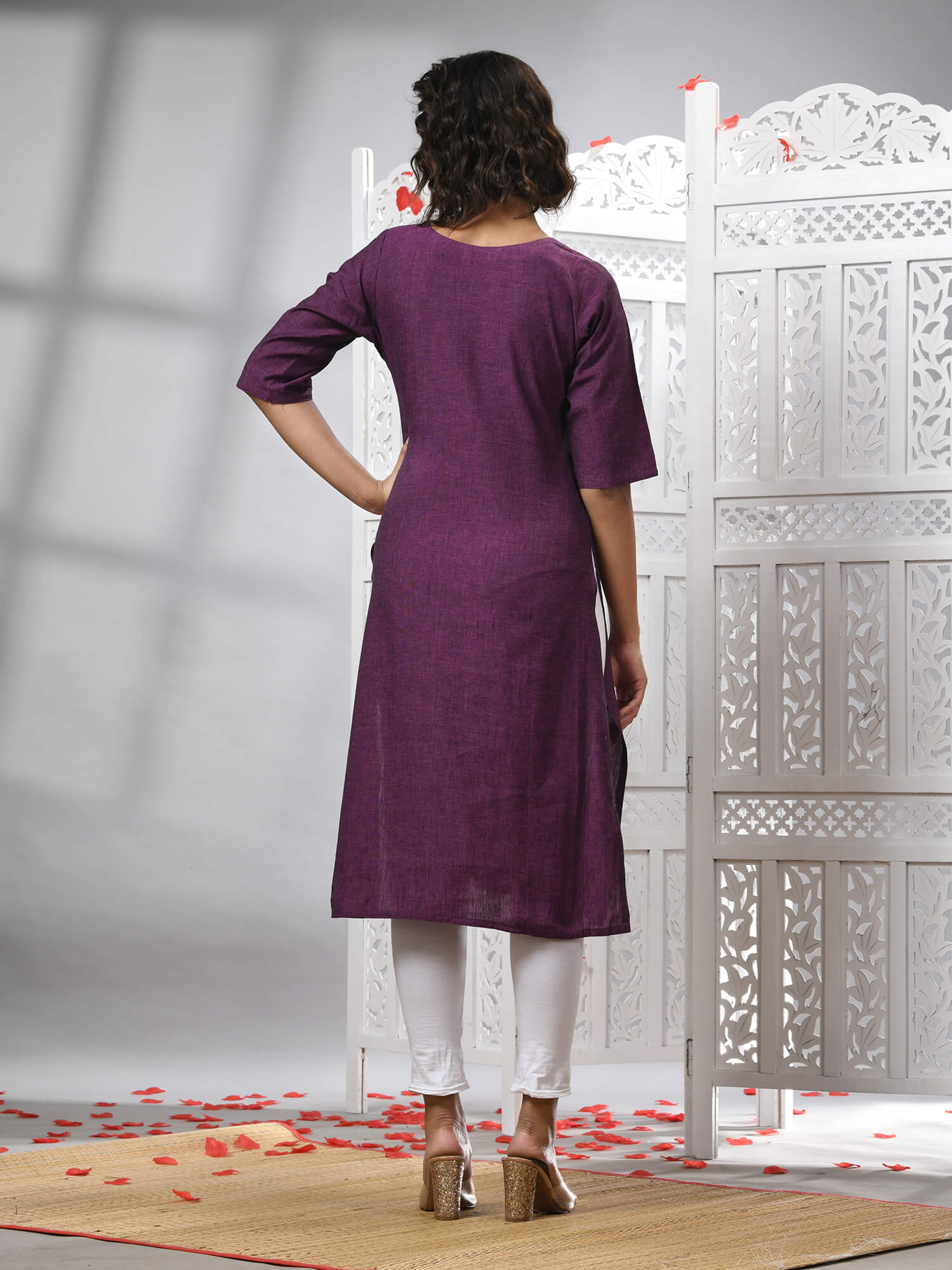 Purple Cotton Bengal Handwoven Kurti