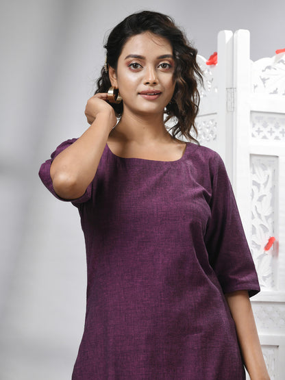 Purple Cotton Bengal Handwoven Kurti