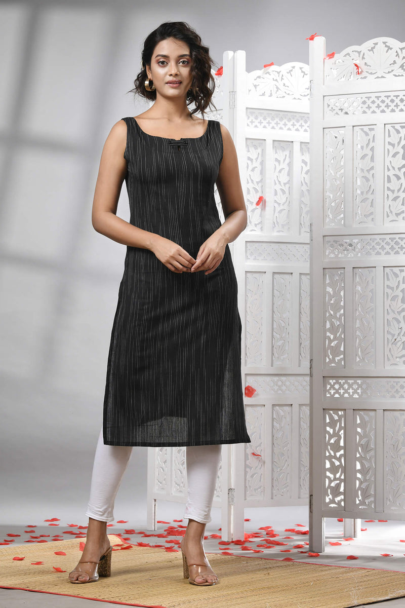 Black Cotton Bengal Handwoven Kurti