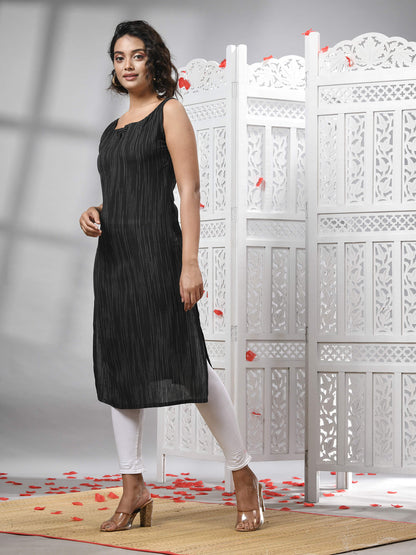 Black Cotton Bengal Handwoven Kurti