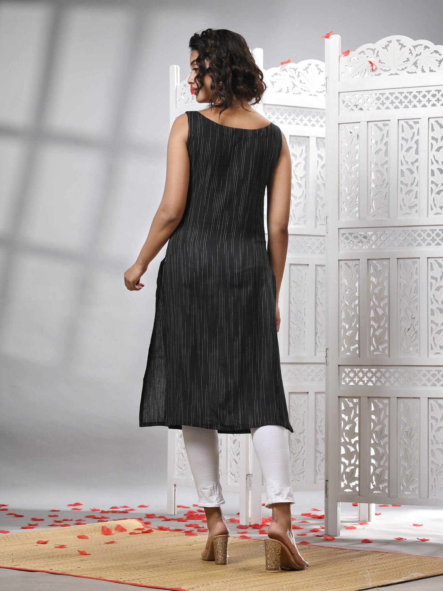 Black Cotton Bengal Handwoven Kurti