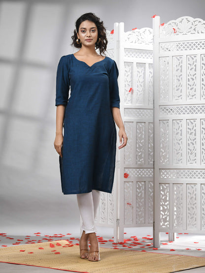 Deep Blue Cotton Bengal Handwoven Kurti