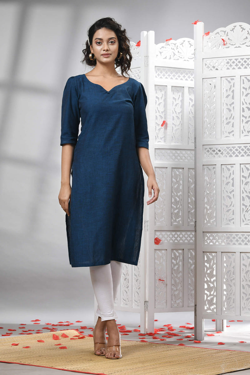 Deep Blue Cotton Bengal Handwoven Kurti