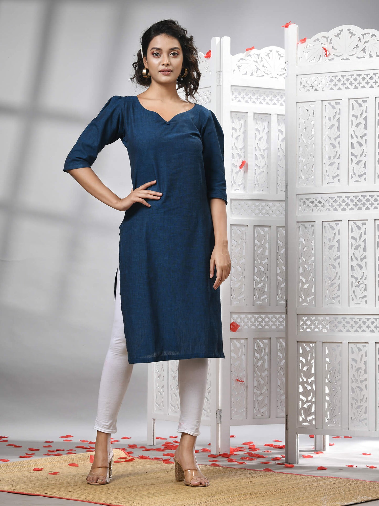 Deep Blue Cotton Bengal Handwoven Kurti