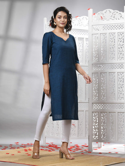 Deep Blue Cotton Bengal Handwoven Kurti