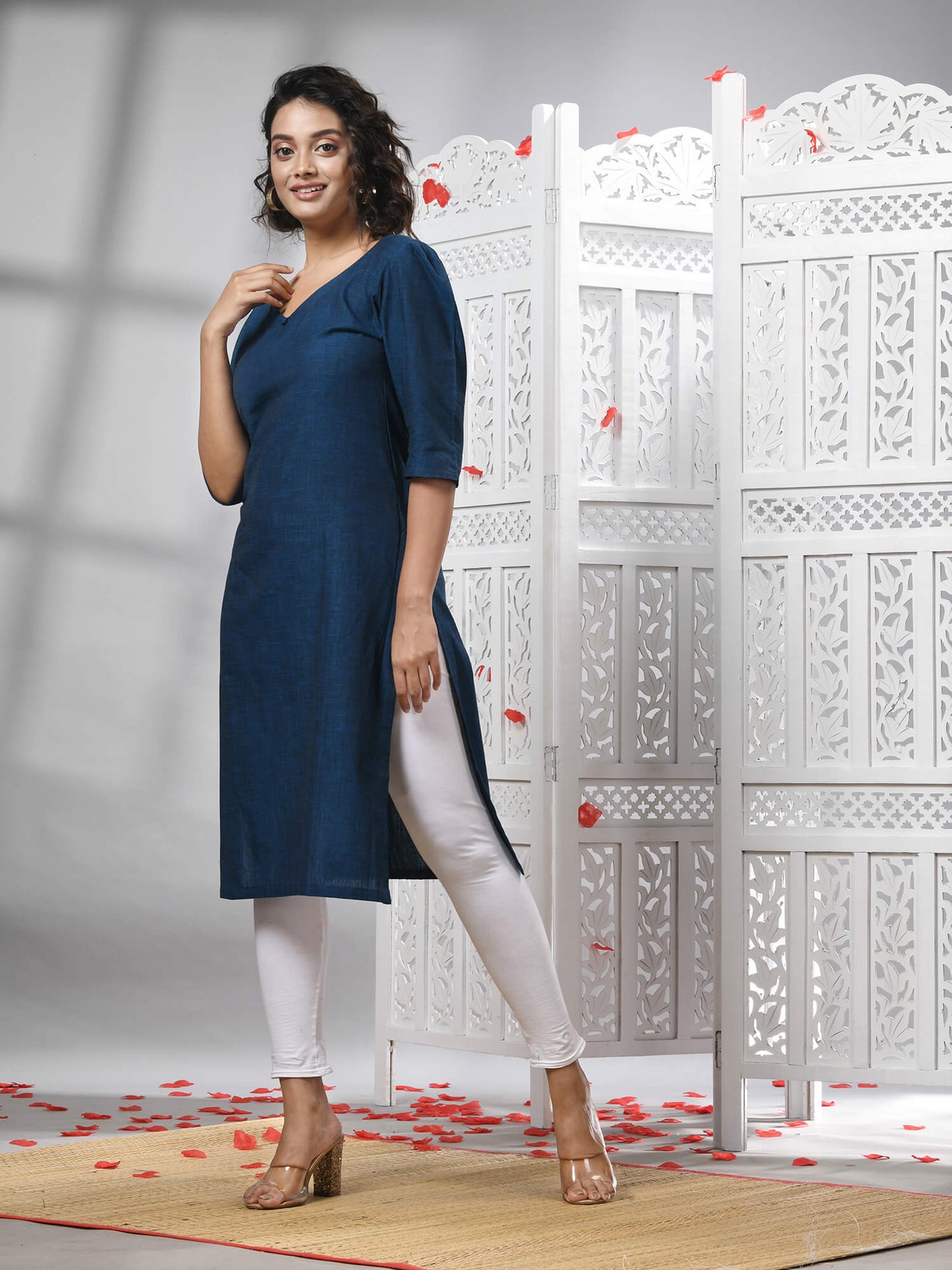 Deep Blue Cotton Bengal Handwoven Kurti