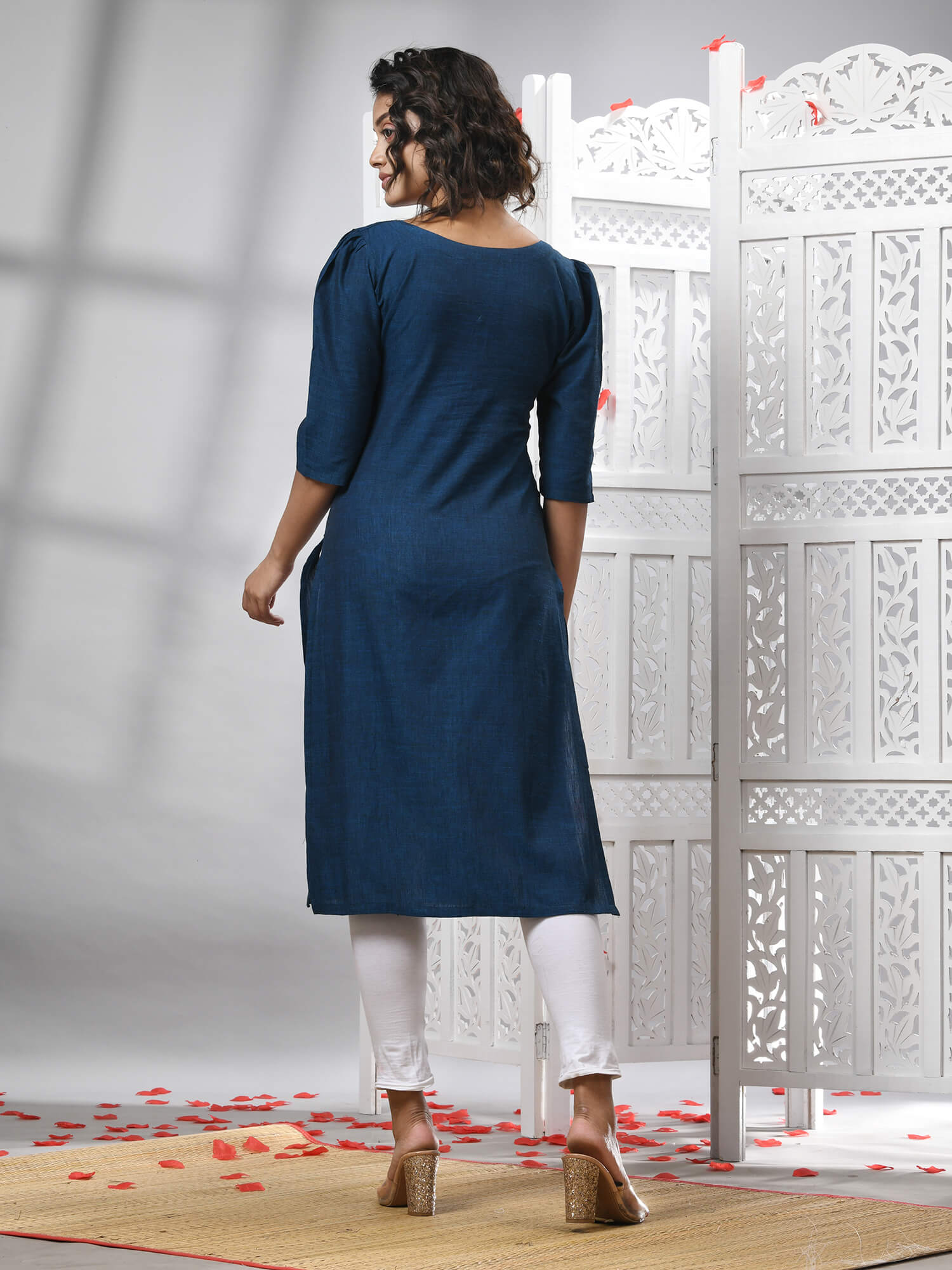 Deep Blue Cotton Bengal Handwoven Kurti