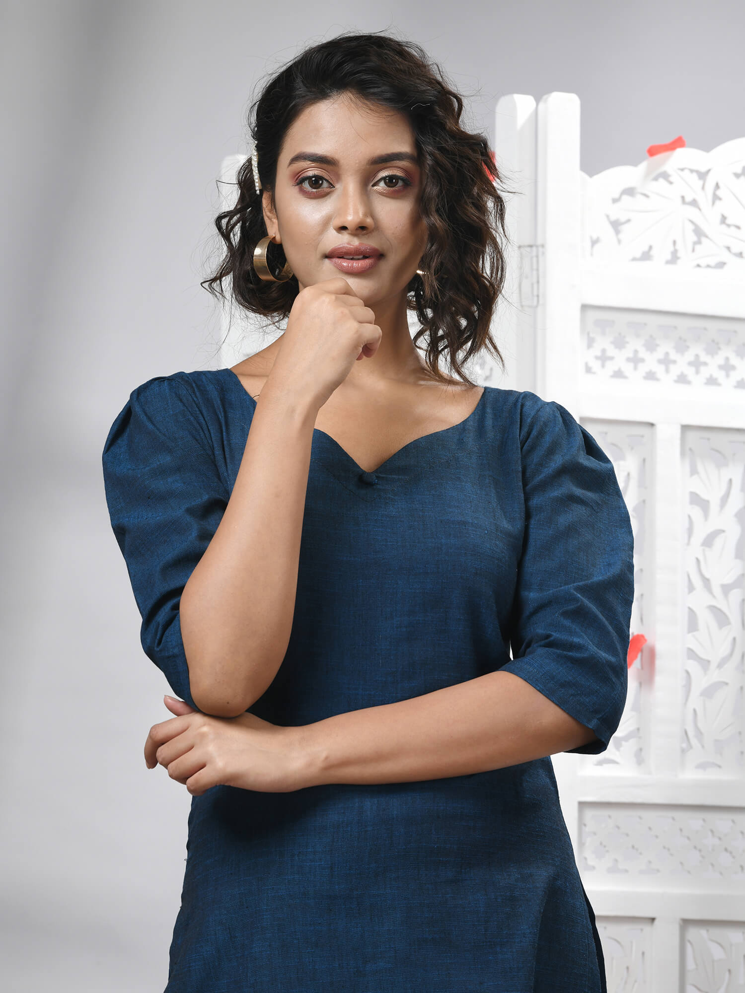 Deep Blue Cotton Bengal Handwoven Kurti