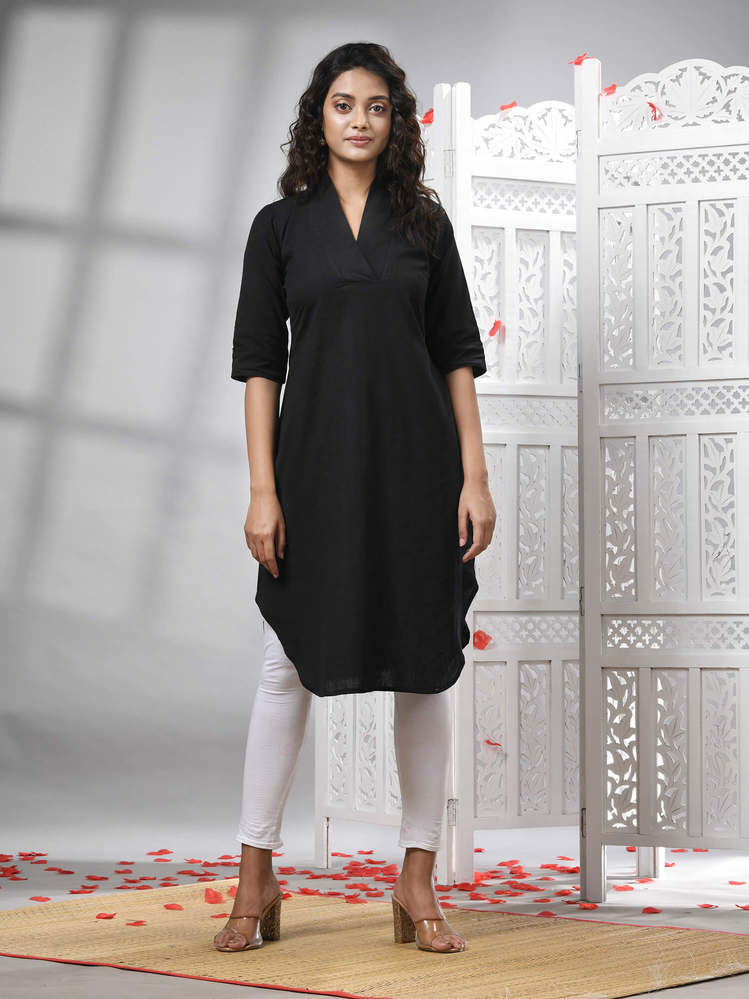 Black Cotton Bengal Handwoven Kurti