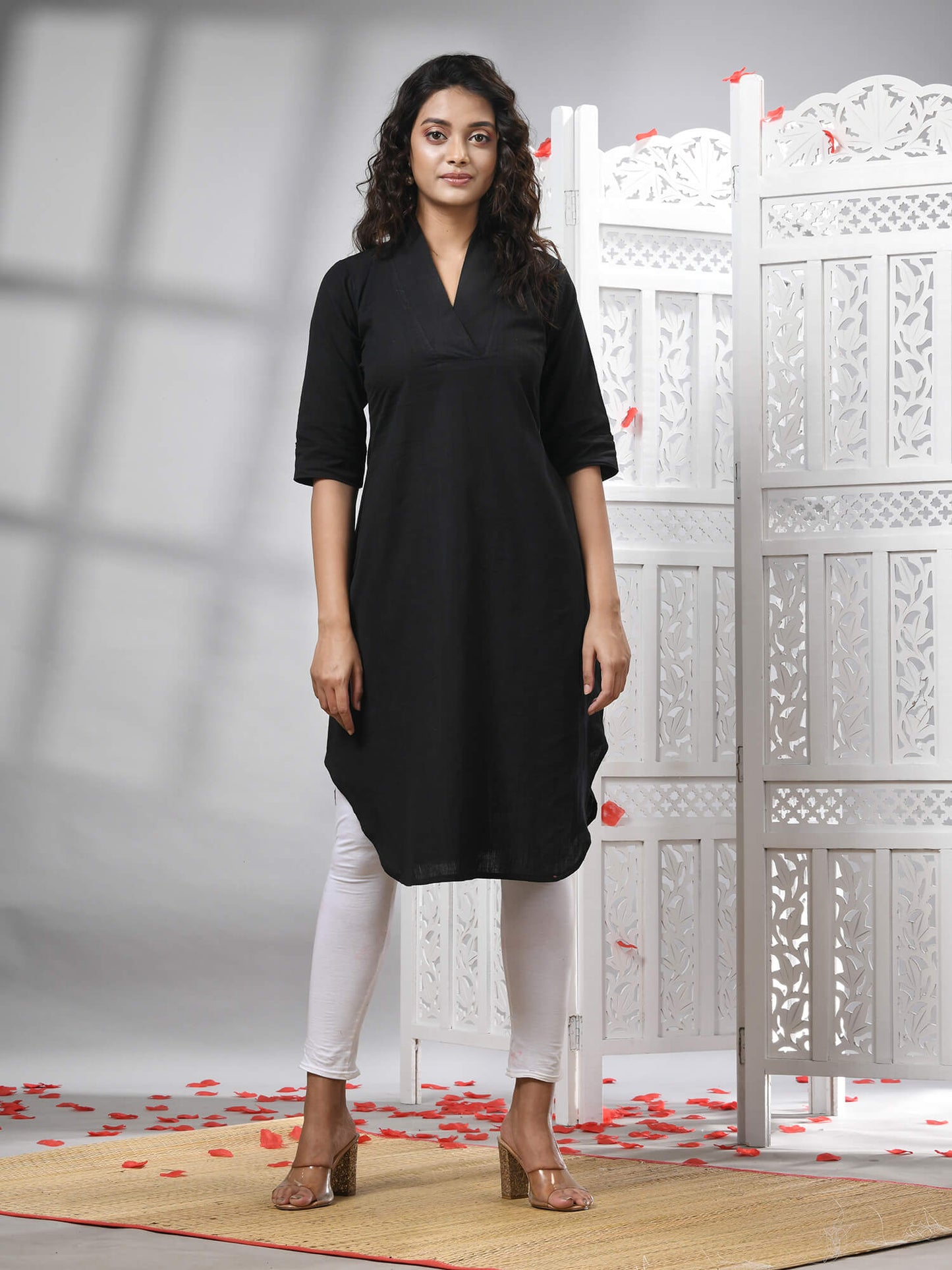 Black Cotton Bengal Handwoven Kurti