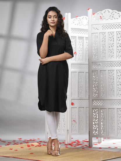 Black Cotton Bengal Handwoven Kurti