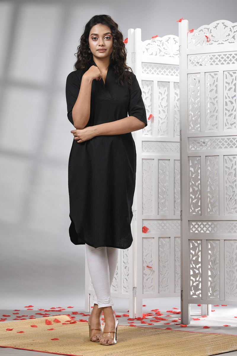 Black Cotton Bengal Handwoven Kurti