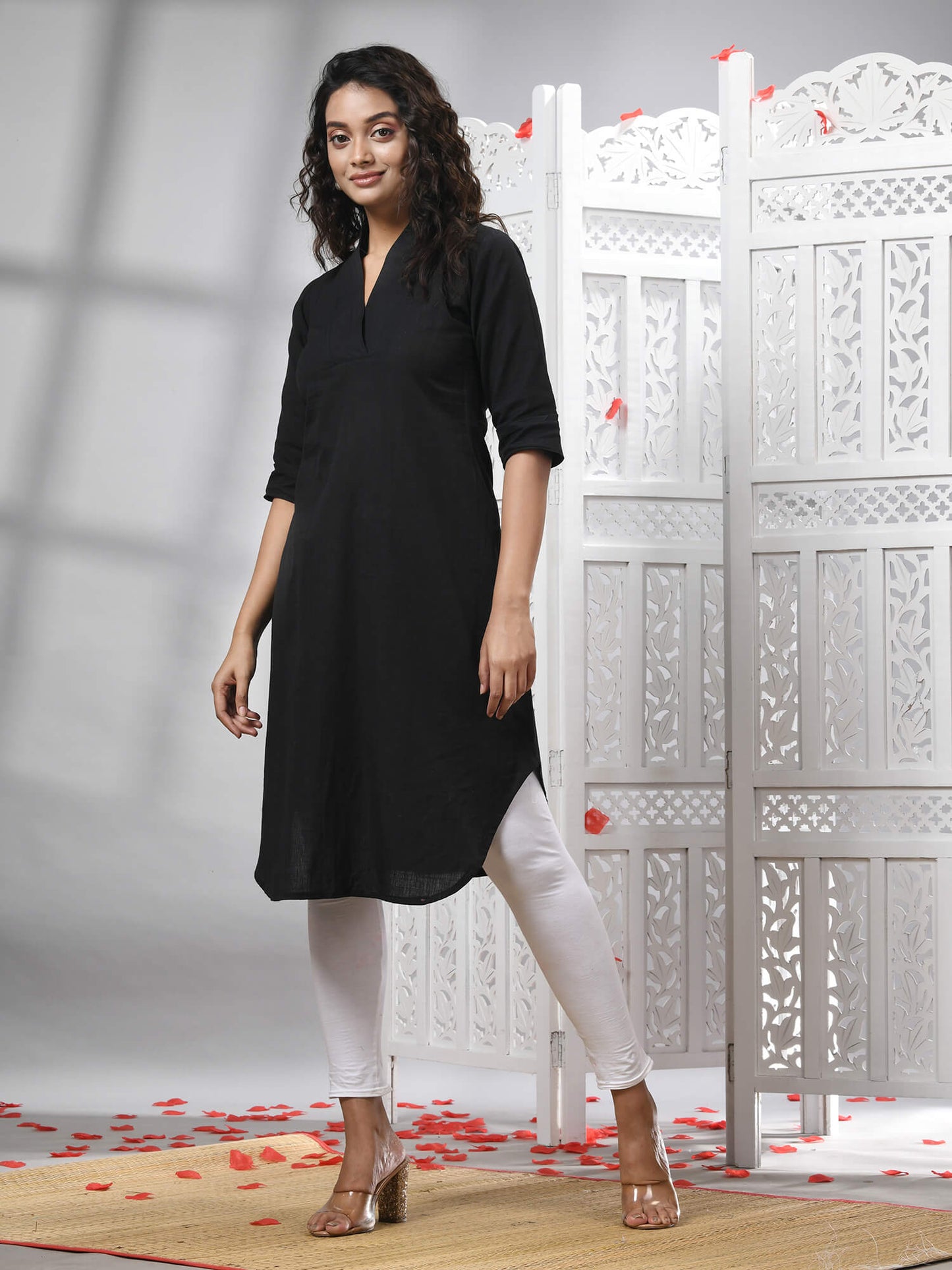 Black Cotton Bengal Handwoven Kurti