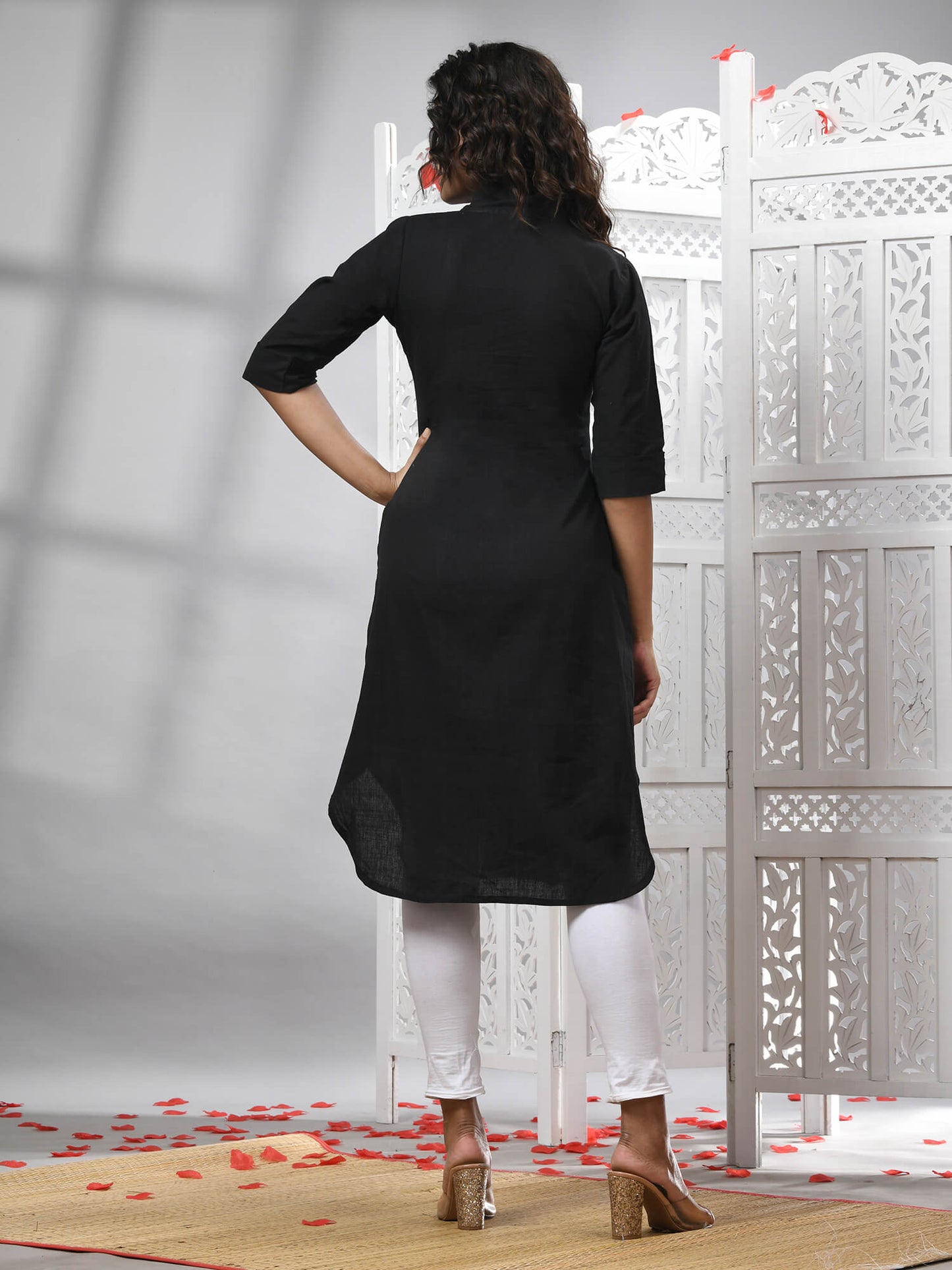 Black Cotton Bengal Handwoven Kurti