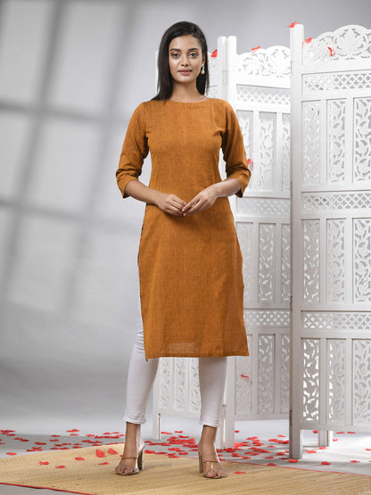 Mustard Cotton Bengal Handwoven Kurti