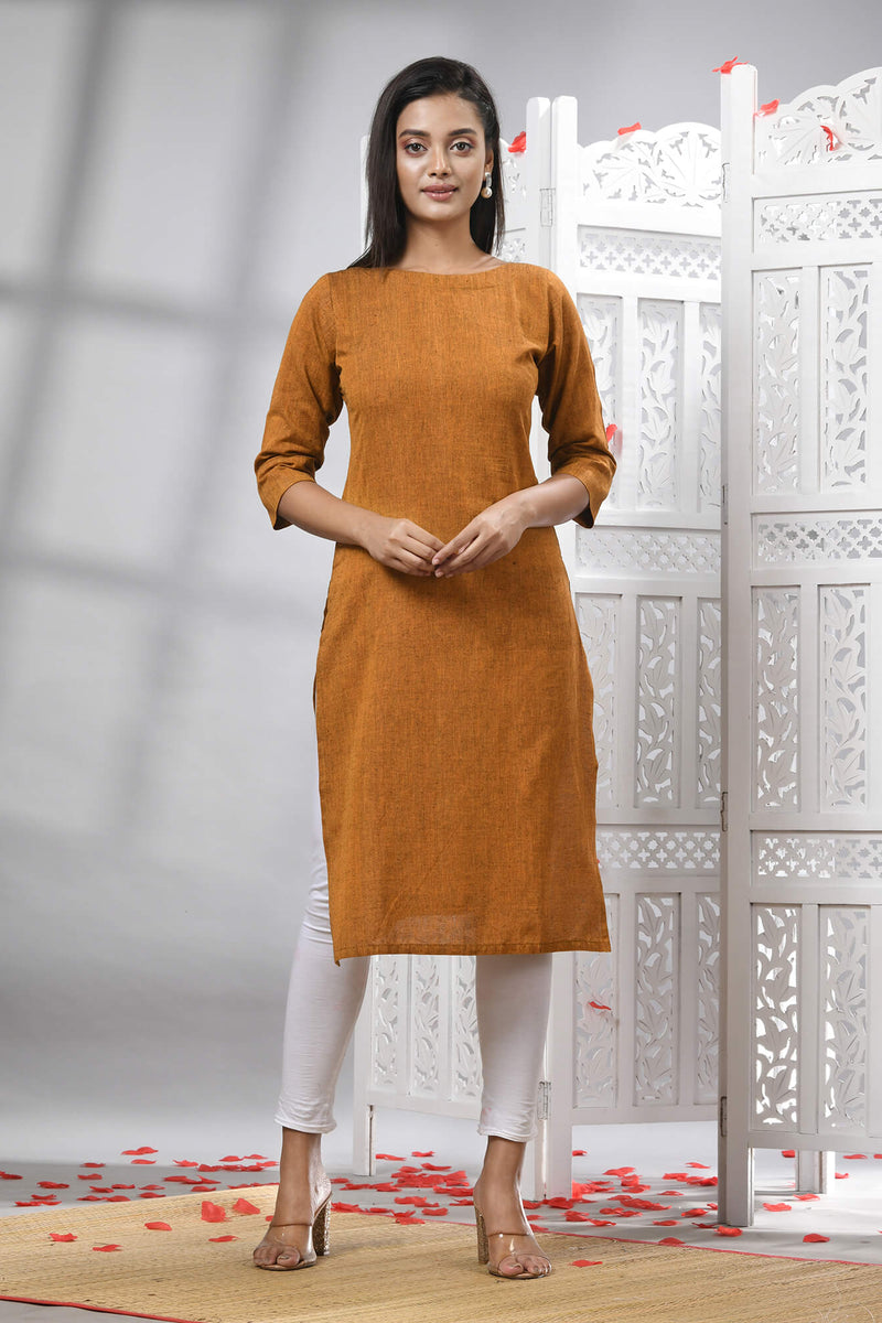 Mustard Cotton Bengal Handwoven Kurti