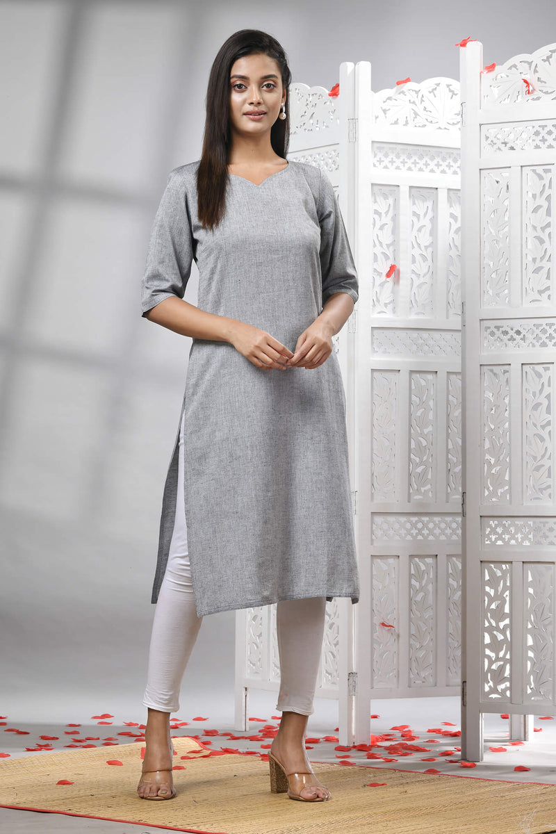 Grey Cotton Bengal Handwoven Kurti