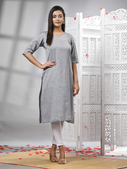 Grey Cotton Bengal Handwoven Kurti