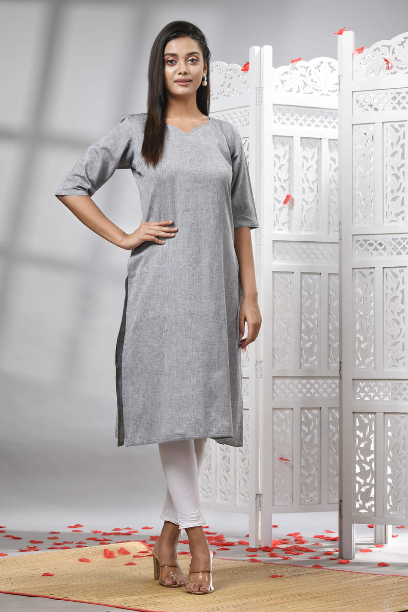 Grey Cotton Bengal Handwoven Kurti