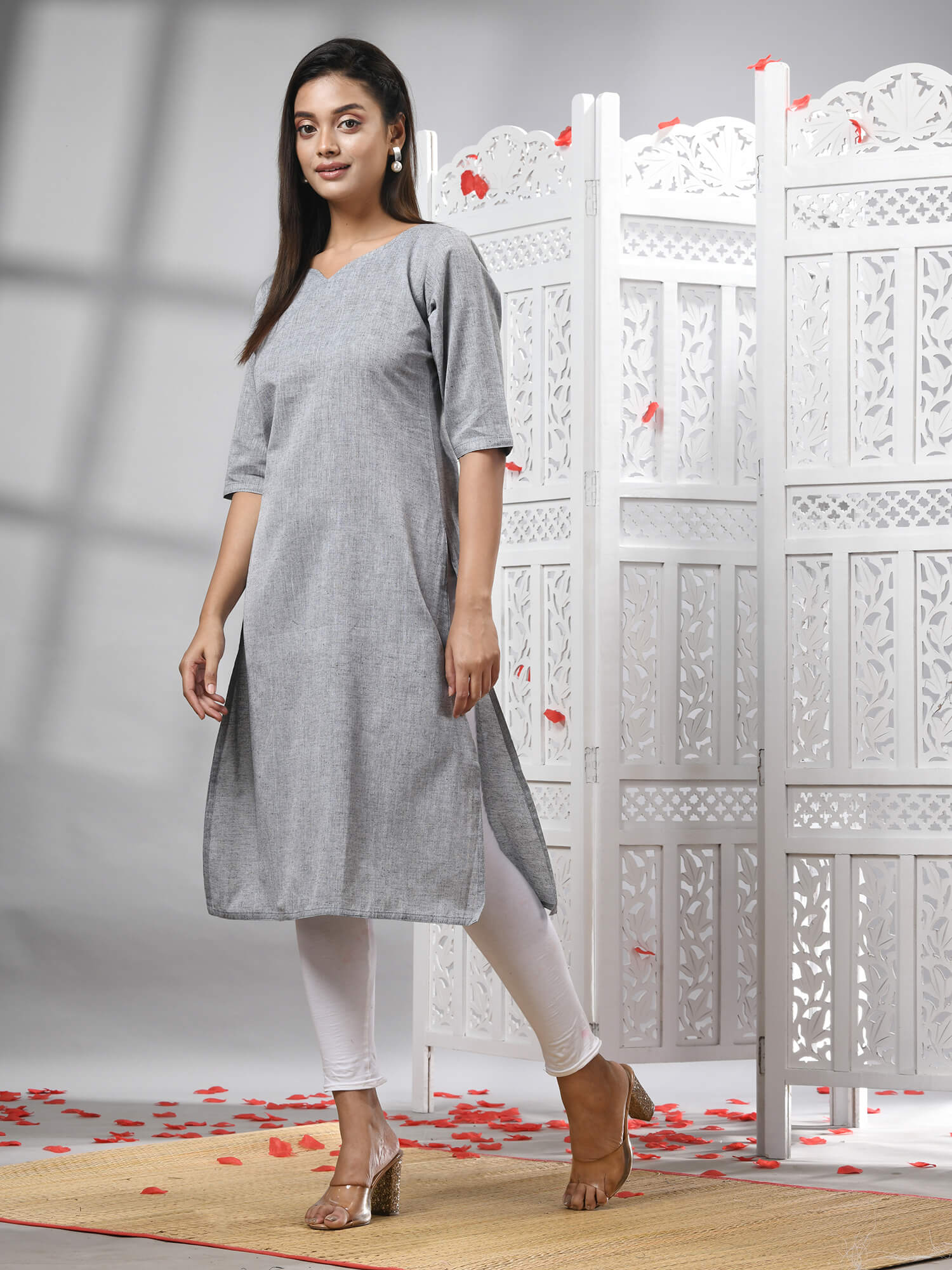 Grey Cotton Bengal Handwoven Kurti