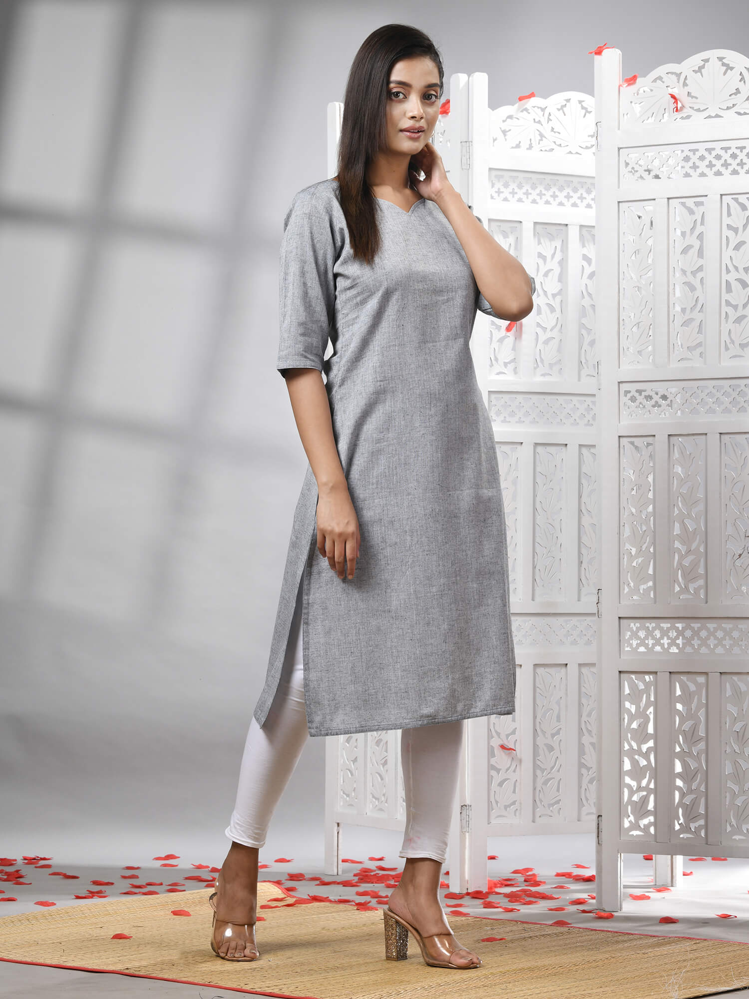 Grey Cotton Bengal Handwoven Kurti