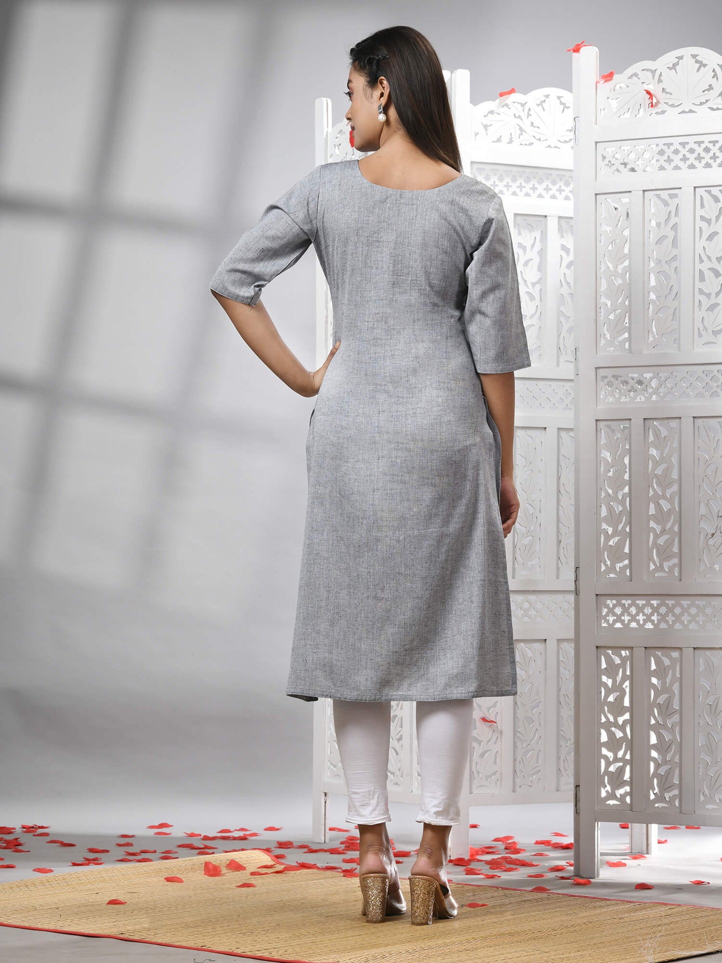 Grey Cotton Bengal Handwoven Kurti