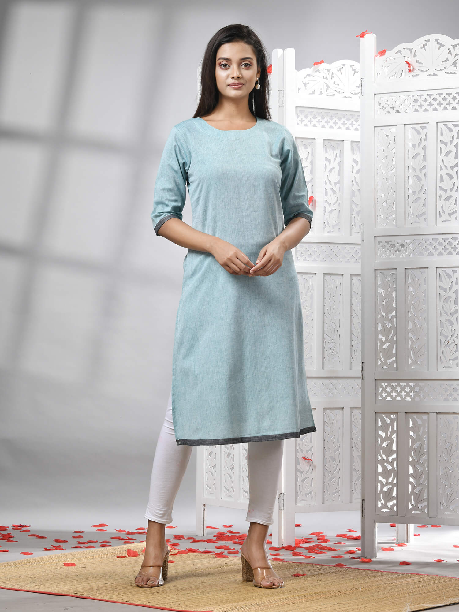 Sky Blue Cotton Bengal Handwoven Kurti