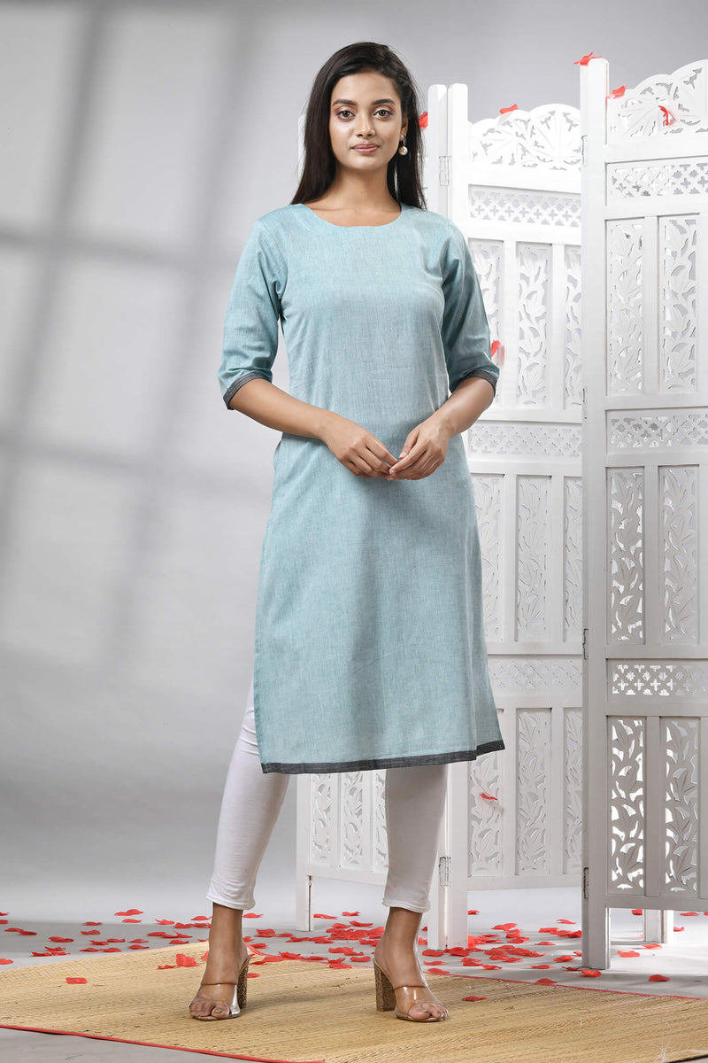 Sky Blue Cotton Bengal Handwoven Kurti