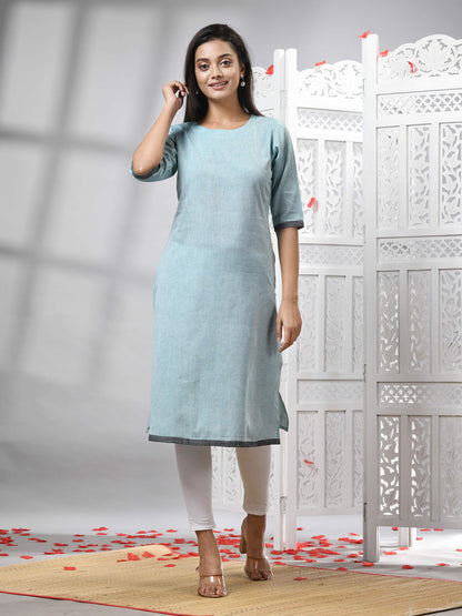 Sky Blue Cotton Bengal Handwoven Kurti