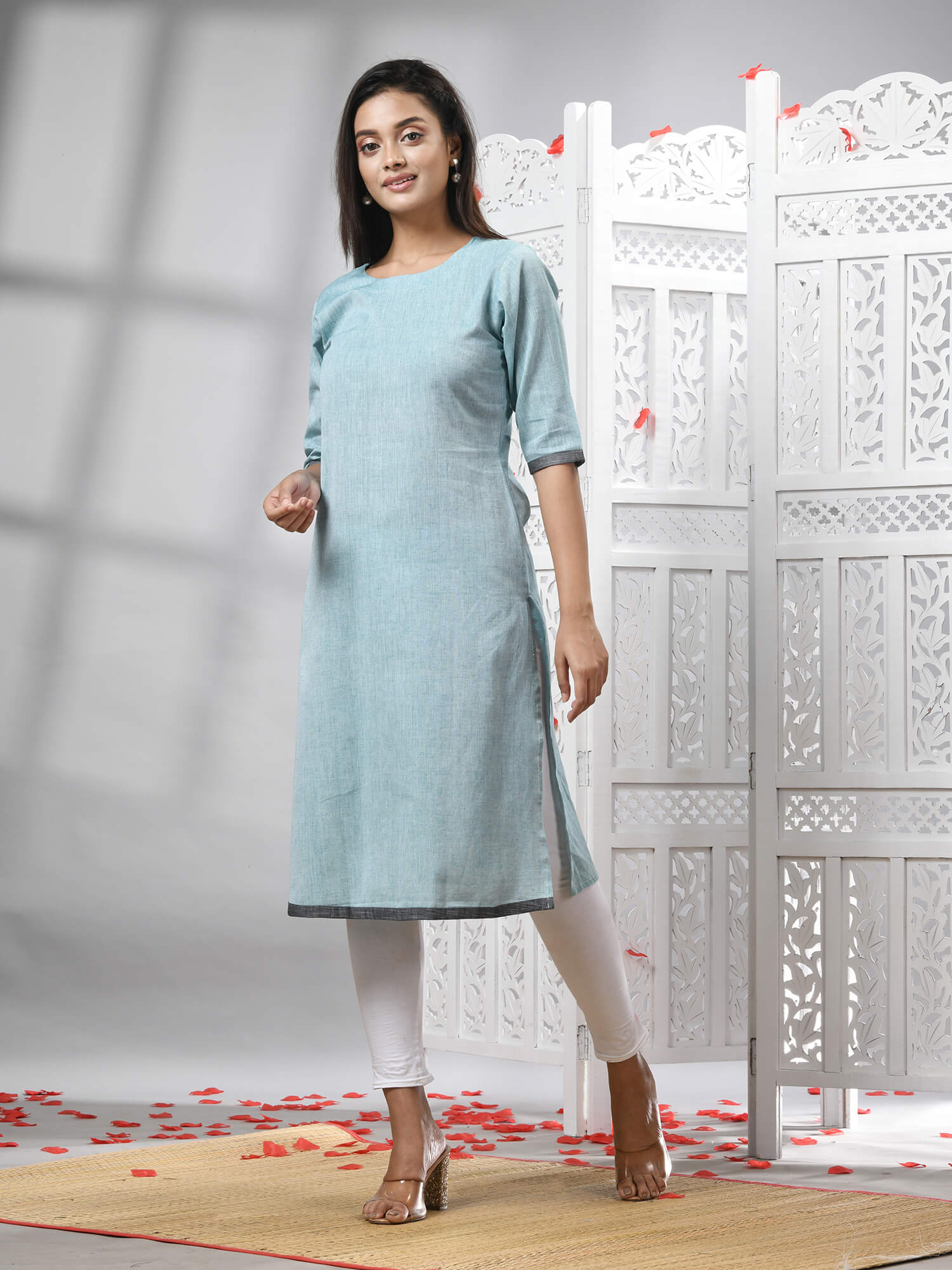 Sky Blue Cotton Bengal Handwoven Kurti