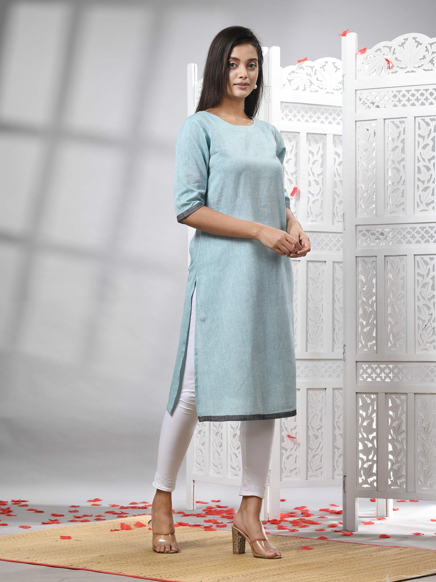 Sky Blue Cotton Bengal Handwoven Kurti