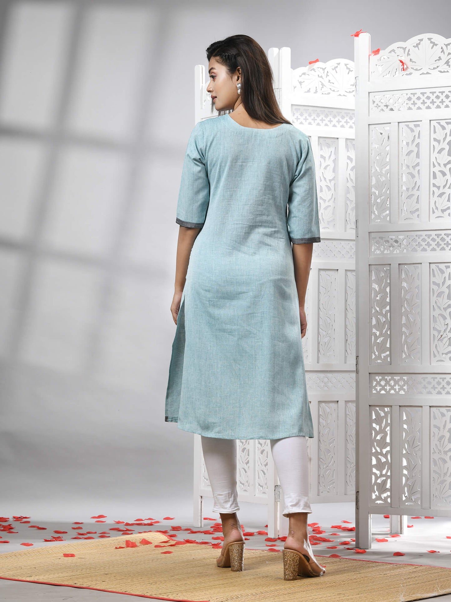 Sky Blue Cotton Bengal Handwoven Kurti