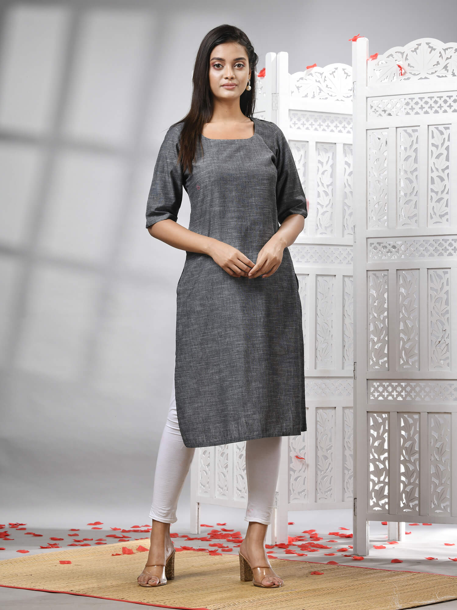 Grey Cotton Bengal Handwoven Kurti