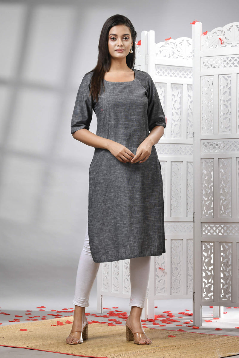 Grey Cotton Bengal Handwoven Kurti