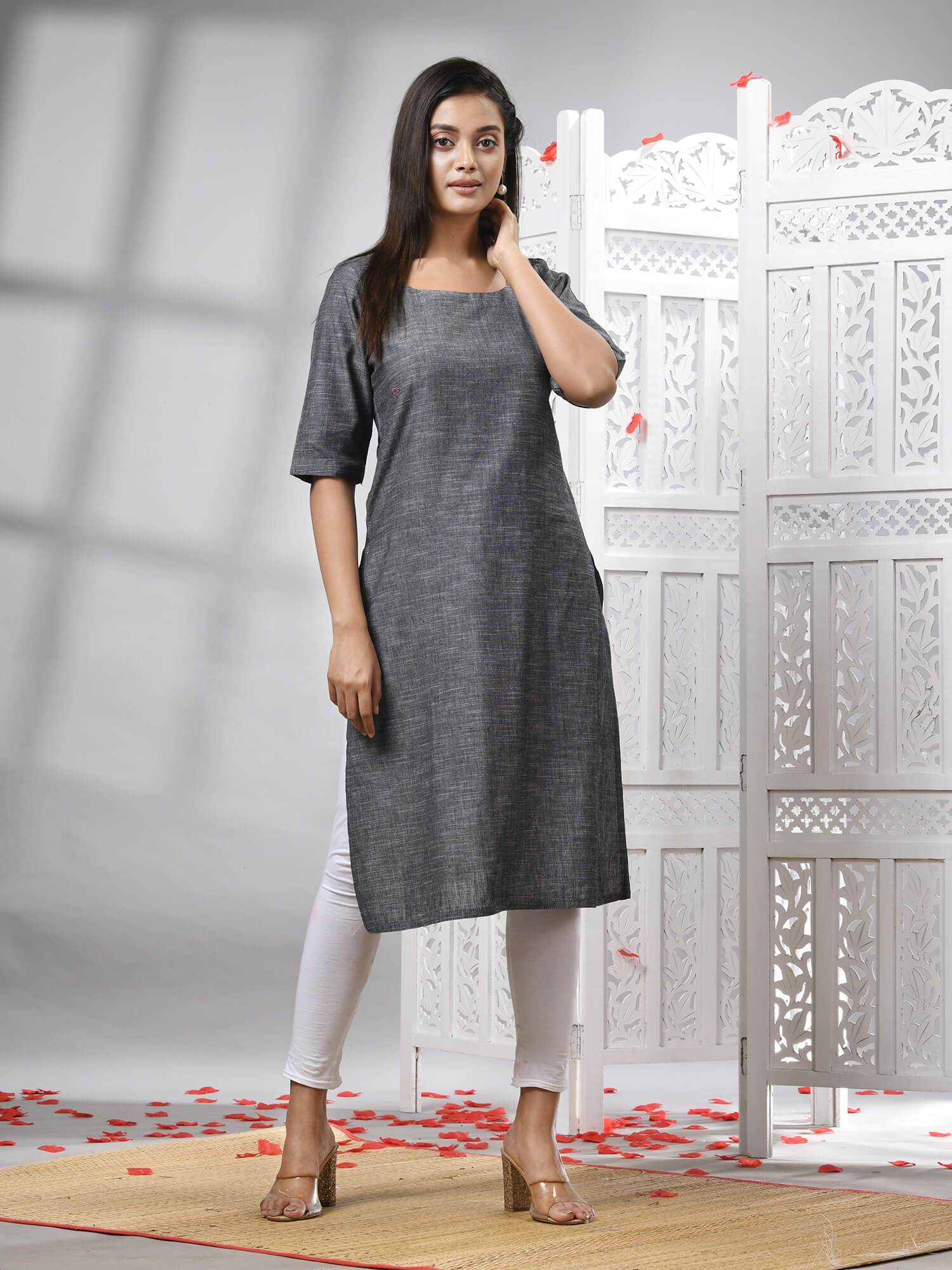 Grey Cotton Bengal Handwoven Kurti