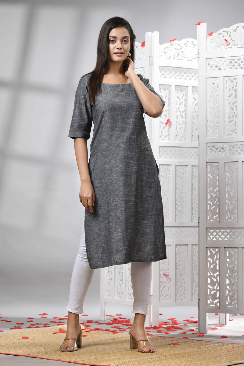 Grey Cotton Bengal Handwoven Kurti