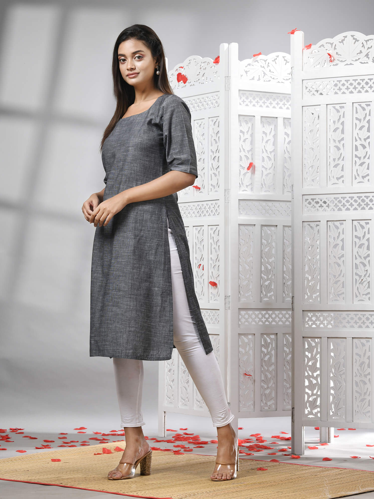 Grey Cotton Bengal Handwoven Kurti