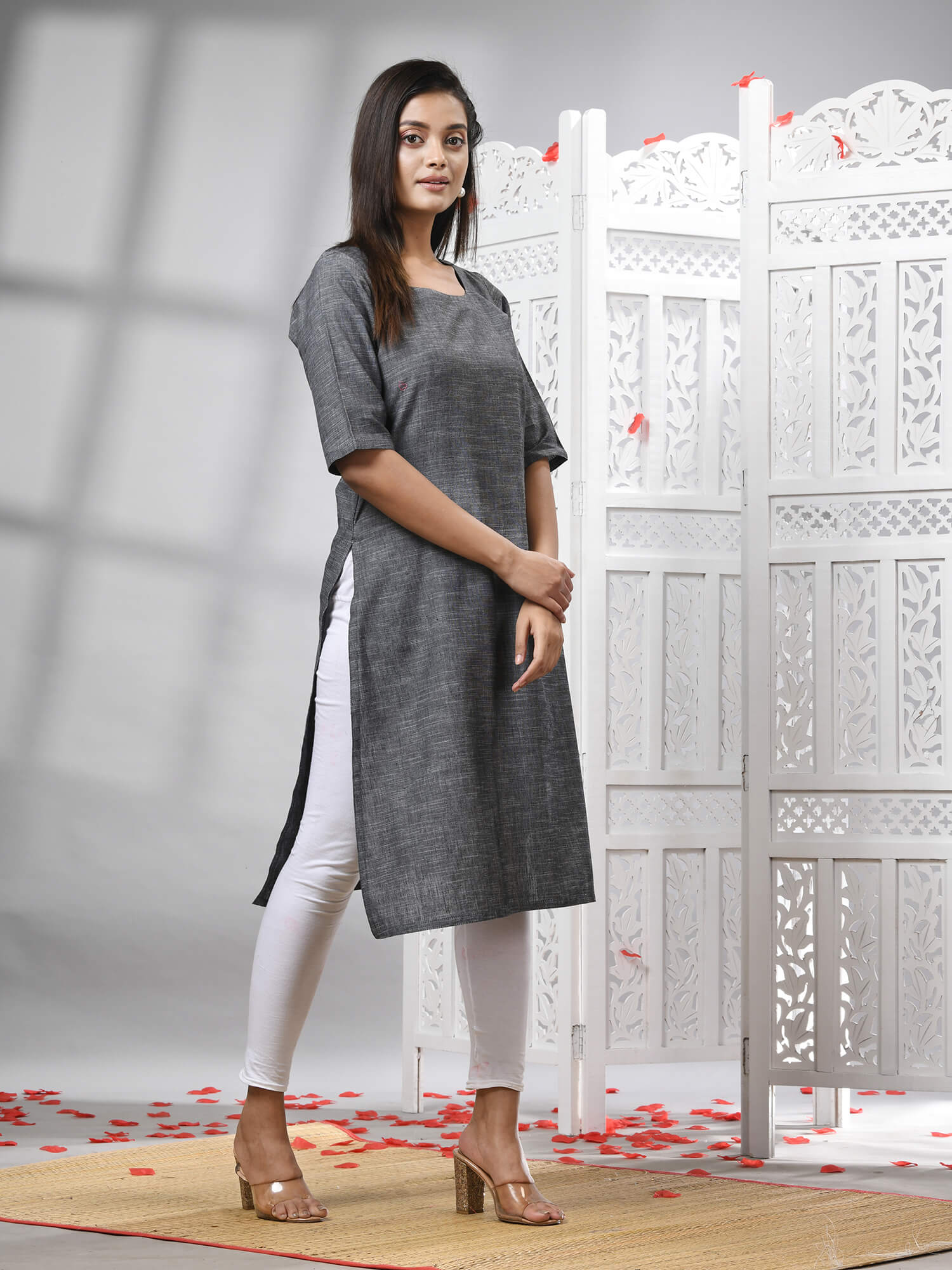 Grey Cotton Bengal Handwoven Kurti