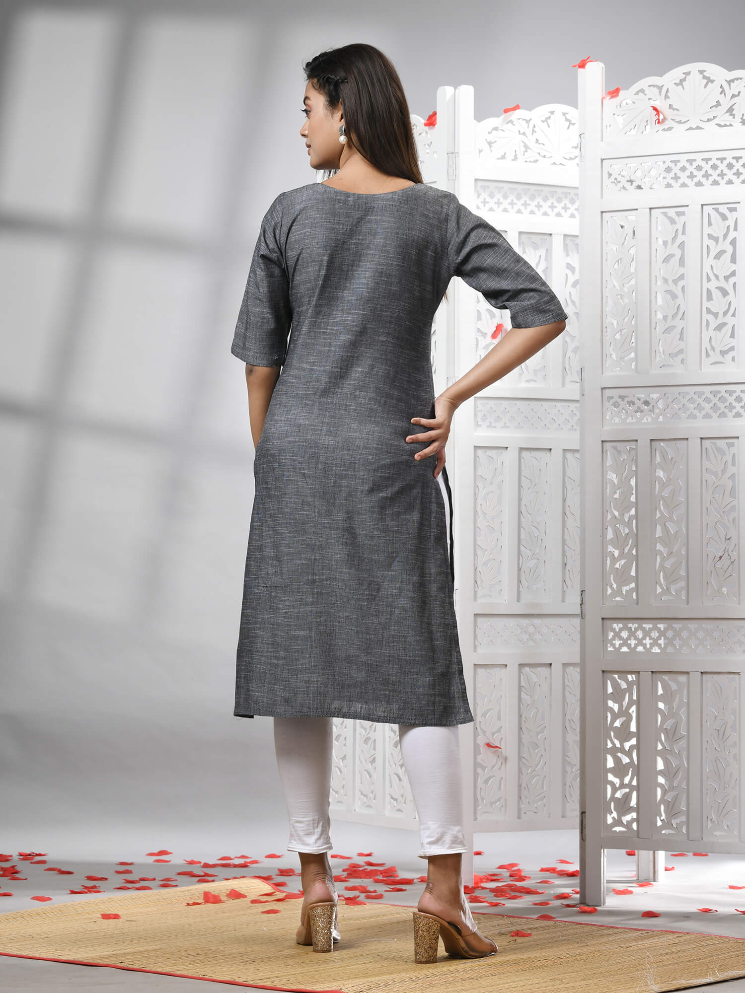 Grey Cotton Bengal Handwoven Kurti